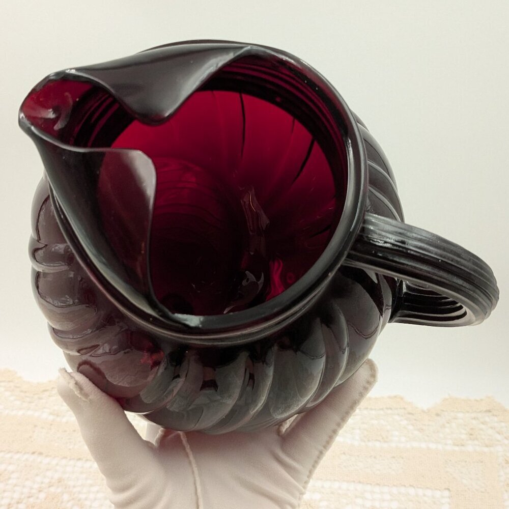 Vintage Anchor Hocking "Royal Ruby"  Red Tilt Ball Swirl Pitcher - 64 fl. oz. - Picture 5 of 7